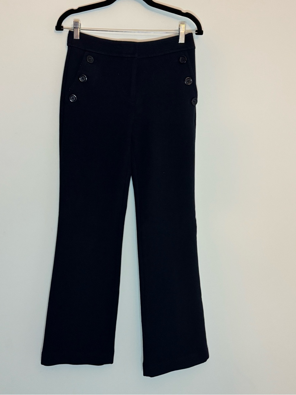 Ann Taylor Black Wide-Leg Knit Pants with Side Button Accents
